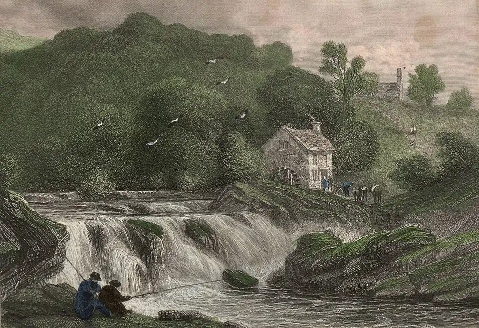 Salmon leap on the Teify - 1830 by David Cox (1783–1859) engraved by William Radclyffe, (1783 or 1796-1855)[7]