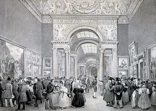 The Brussels Salon of 1830 in the Palace of Charles of Lorraine, rendered by Jean-Baptiste Madou