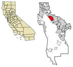 Location of Hillsborough in San Mateo County, California.