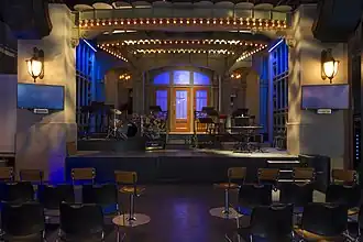 The stage of Saturday Night Live, set up with musical instruments