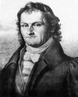 a line drawing of Schneider's portrait at a 3/4 angle. He looks resolute and has long hair.