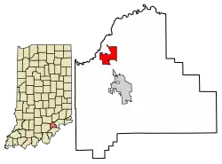 Location of Austin in Scott County, Indiana.
