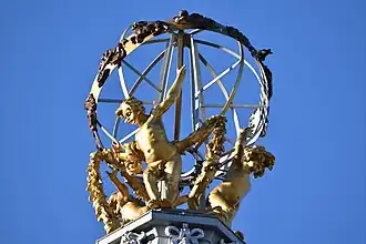 Sculpture of armillary sphere with zodiac and three putti, Forsyth's