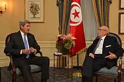 Essebsi with U.S. Secretary of State John Kerry (19 September 2016 in New York City)