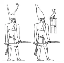 Relief of Sekhemkhet from Wadi Maghareh, one wearing the Hedjet crown, another wearing the Deshret crown.