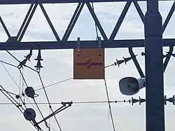 alt=8J1 signal from above the railway line of the Station Ancol to the east