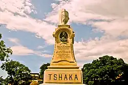 Engraved "Tshaka" monument in park