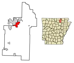Location of Highland in Sharp County, Arkansas.