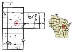 Location of Marion in Waupaca (below) and Shawano (above) counties, Wisconsin