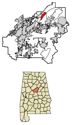 Location of Shoal Creek in Shelby County, Alabama.