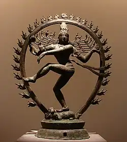 Shiva as lord of the dance; c. 11th century; bronze; height: 96&nbsp;cm; Musée Guimet (Paris)[93]
