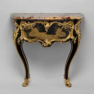 Side table (commode en console); by Bernard II van Risamburgh; c.1755-1760; Japanese lacquer, gilt-bronze mounts and Sarrancolin marble top; height: 90.2&nbsp;cm; Metropolitan Museum of Art