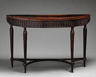 Side table with many acanthus leaves and two bucrania; by Robert Adam; c.1780 with later addition; mahogany; overall: 88.6 × 141.3 × 57.1&nbsp;cm; Metropolitan Museum of Art