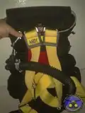 Adapted Wing sidemount BCD (32&nbsp;lb donut wing/OMS Profile) with soft backplate (Oxycheq Travel-Lite).