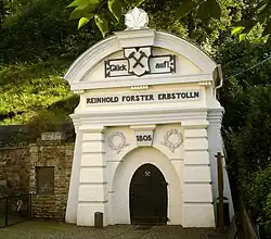Decorative mine entrance with the words "Reinhold Forster Erbstolln"