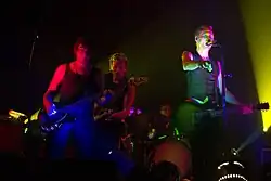 Sielun Veljet at Teatria in 2011. From left to right: Jouko Hohko&nbsp;[fi], Jukka Orma&nbsp;[fi], Alf Forsman&nbsp;[fi], Ismo Alanko. Lighting design: Vinski Viholainen