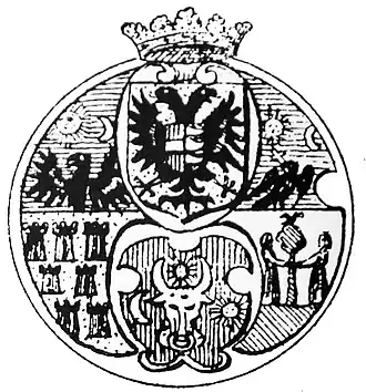Coat of arms of Sigismund Bathory, suzerain of Transylvania at the time.