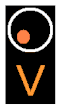 Signal présentant un feu orange et un V allumé en dessous