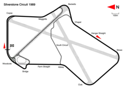 1989: The National Circuit was created by the addition of Brooklands and a short straight connecting to the Bridge chicane. The South Circuit was also constructed in 1989 and used for testing. An oval track was also built between Brooklands and Woodcote.
