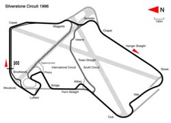 1996: Stowe corner re-profiled to its present fast sweep. International circuit is built over the existing South circuit. Track length: 5.072&nbsp;km. Lap record: Damon Hill, Williams-Renault, 1:26.875 (1996 British Grand Prix).