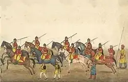 Skinner's Horse party, in a folio from the Delhi Book, or 'Reminiscences of Imperial Delhi', an album by Sir Thomas Metcalfe, 1843