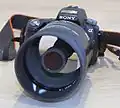 Minolta AF 500&nbsp;mm F/8 catadioptric lens mounted on a Sony Alpha 55 camera