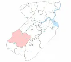 Location of South Brunswick within Middlesex County, highlighted in pink