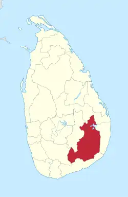 Map of Sri Lanka with Monaragala District highlighted