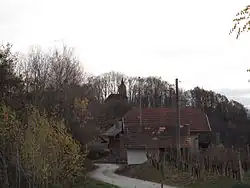 View of St. Barbara's Church in Blatno from Dednja&nbsp;Vas