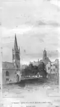Drawing of the church by James Graves showing the since lost spire