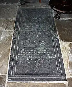 St Peter's, Thornton, Leicestershire – Ledger slab in Swithland slate of 1791, signed Hind.