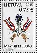 2015 Lithuanian postage stamp, commemorating the traditional embroidery of delmonas