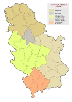 Map of and cities of Southern and Eastern Serbia