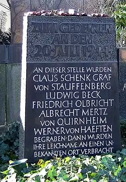 Memorial at the cemetery (Alter St.-Matthäus-Kirchhof, Berlin) where the corpses were buried but afterwards removed to an unknown place
