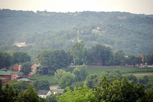 The Ozark hills overlooking Stone Hill Winery and Vineyards