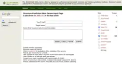 screenshot of the 3D-Jury minimalist web interface, showing three text boxes in the center, text near the bottom with some server metadata, and the right side with check boxes of different servers to use in the algorithm