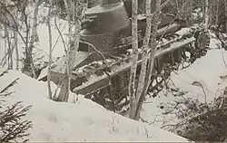 The strv fm/28 in forested winter terrain during trials