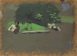 Sketch of torso, from two-sided sketch for Swimming, oil on cardboard, 10½ × 14½&nbsp;in (27 × 37&nbsp;cm), 1884