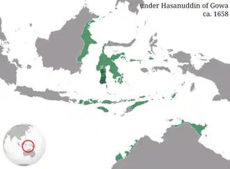 Sultanate of Gowa at its greatest peak, c. 1658.