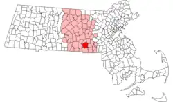 Map of Massachusetts with Sutton highlighted