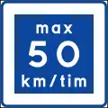 Advisory 50&nbsp;km/h sign in Sweden