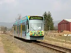 Tram on unelectrified single-track railway line