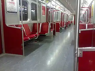 The interior of a T-1 subway car