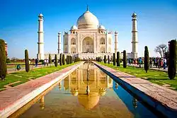 Considered to be an "unrivalled architectural wonder", the Taj Mahal in Agra is a prime example of Indo-Islamic architecture. One of the world's seven wonders.[177]