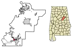 Location of Oak Grove in Talladega County, Alabama.