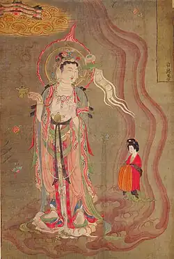 Avalokiteśvara as Guide of Souls&nbsp;[zh] (late 9th c.) with a rose twig on the left