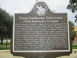 100th anniversary sign of TLU in Seguin