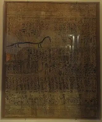 The 11th hour of the book Amduat, depicting (bottom) Cavern deities.