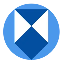 A royal blue and white shield, set in a mid-blue circle