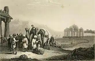 "Scene in Kathiawar. Travellers & Escort" 1858